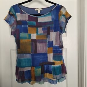 Anthropologie Weston Wear brush stroke grid pattern short sleeve size M